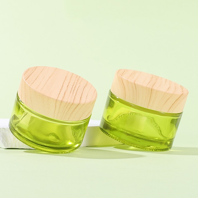 50G smaragdinio stiklo grietinėlės indelis